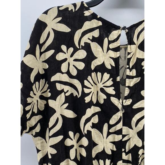 LOST & WONDER Women's Black-Beige Tropic Flair Printed Crewneck Jumpsuit SZ L - Picture 4 of 12